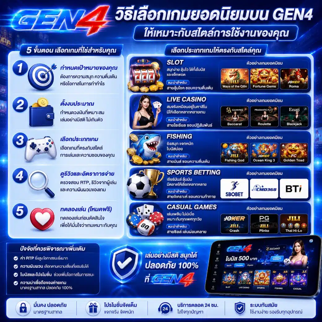 วิธีเลือกเกมยอดนิยมบน GEN4 ให้เหมาะกับสไตล์การใช้งานของคุณ