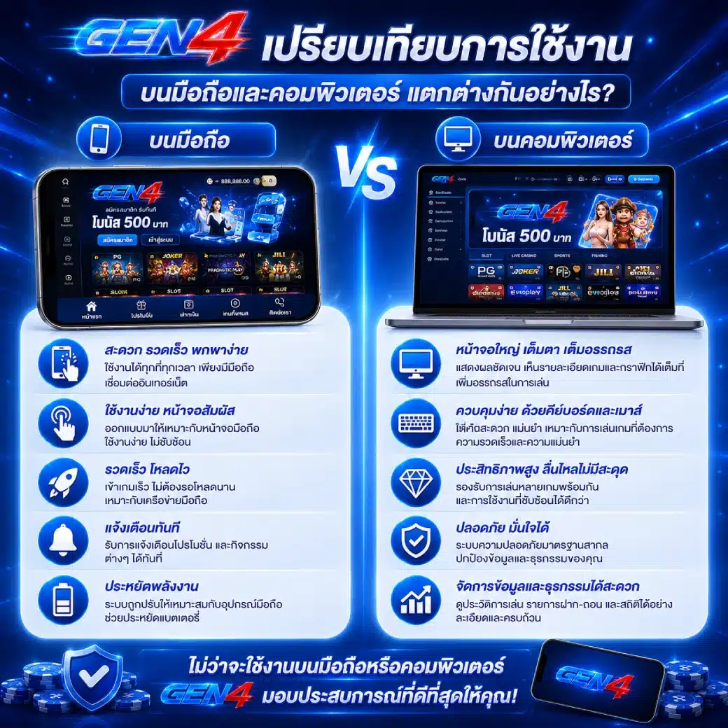เปรียบเทียบการใช้งาน GEN4 บนมือถือและคอมพิวเตอร์ แตกต่างกันอย่างไร